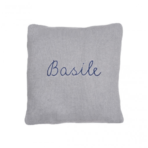 Customizable cushion grey with pink embroidery 100% alpaca