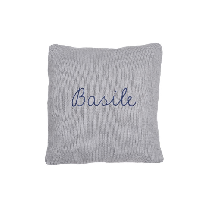 Coussin personnalisable gris broderie rose 100% alpaga
