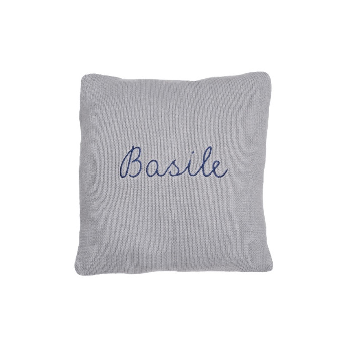 Customizable cushion grey with pink embroidery 100% alpaca