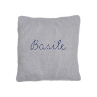 Coussin personnalisable gris broderie rose 100% alpaga