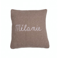 Coussin personnalisable châtaigne - broderie rose pâle