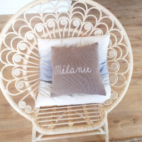 Customizable cushion - Chestnut color, lignt pink embroidery