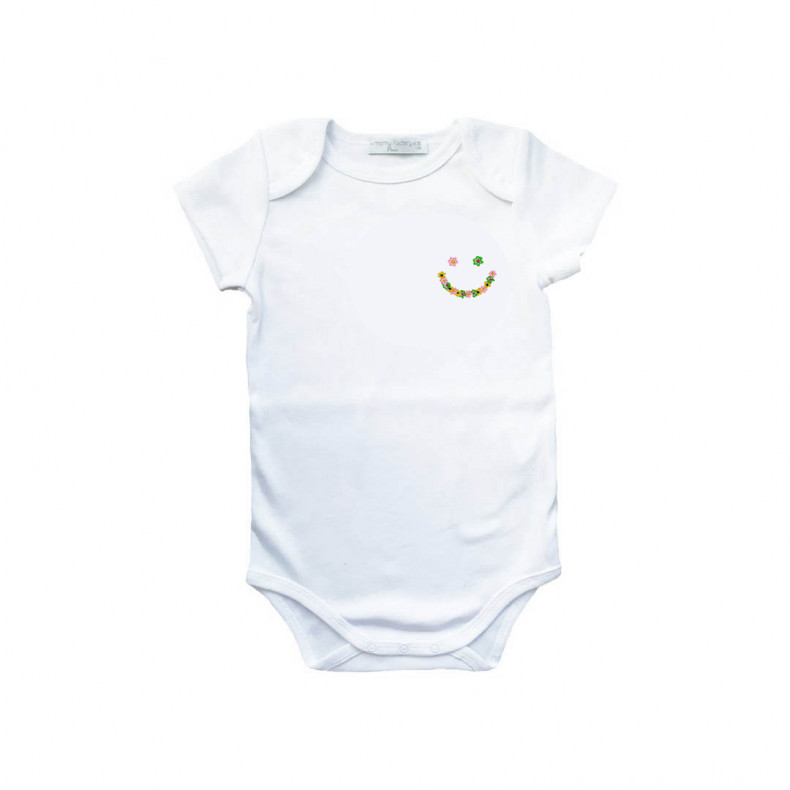 Body brodé smiley à  fleurs - coton bio