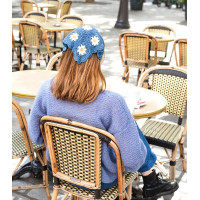 French knitting pattern of  bandana hat Flore
