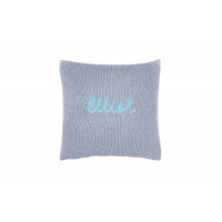 Coussin personnalisable gris broderie rose 100% alpaga