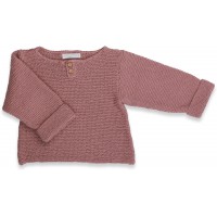 Taupe baby sweater knitted in moss stitches made from cotton and cachemire