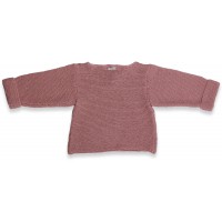 Taupe baby sweater knitted in moss stitches made from cotton and cashmere - back