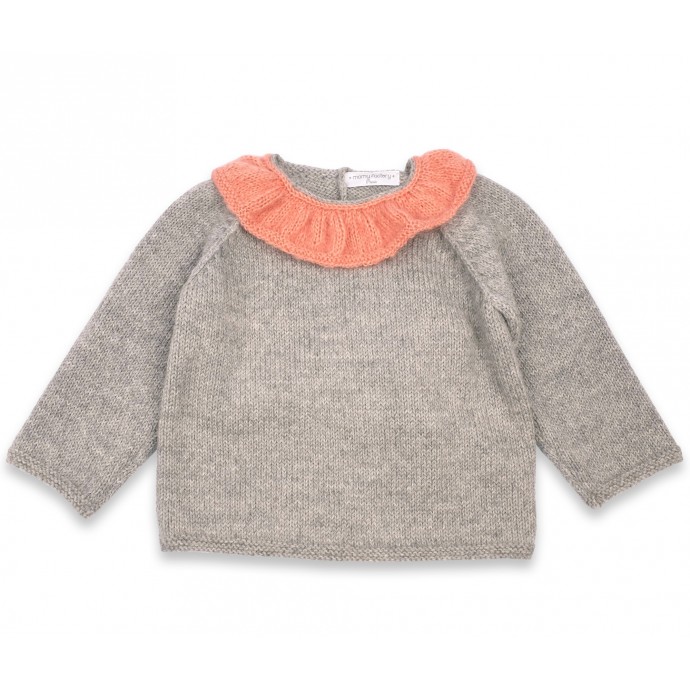 Pull bébé Pierre gris col rose alpaga