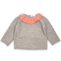 Pierre baby sweater grey with pink collar aplaca