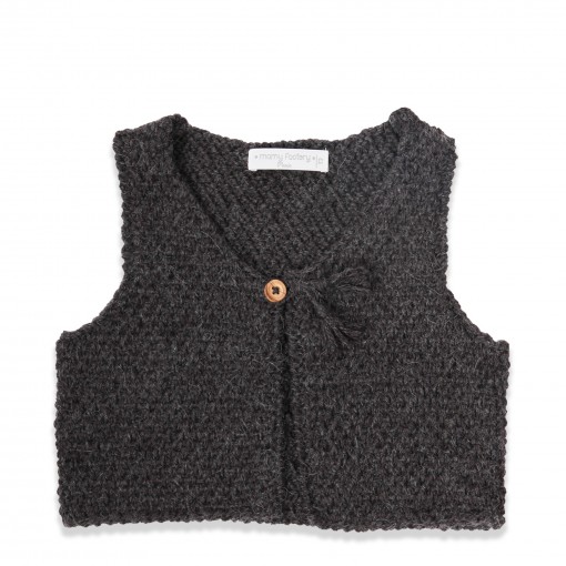 Dark grey baby cardigan shepherd made from wool and alpaca with olive wood button