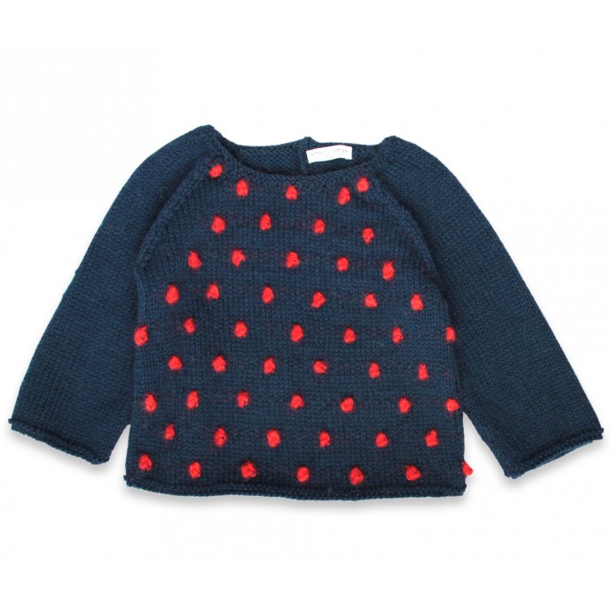 Pull Eugène enfant bleu nuit nopes rouge laine alpaga