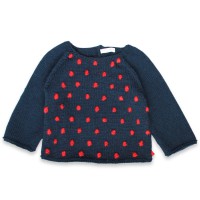 Pull Eugène enfant bleu nuit nopes rouge laine alpaga