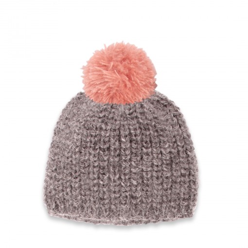 Fernand Cap baby grey with pink pompom merino angora