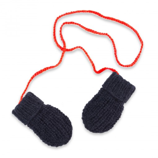 Fernand mittens for baby - navy blue and red colors - merino and angora