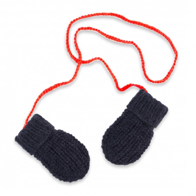 Fernand mittens for baby - navy blue and red colors - merino and angora