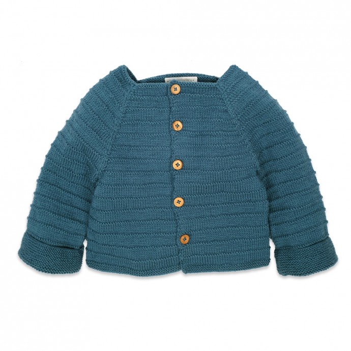 Louis Cardigan for baby - peacock blue - merino wool