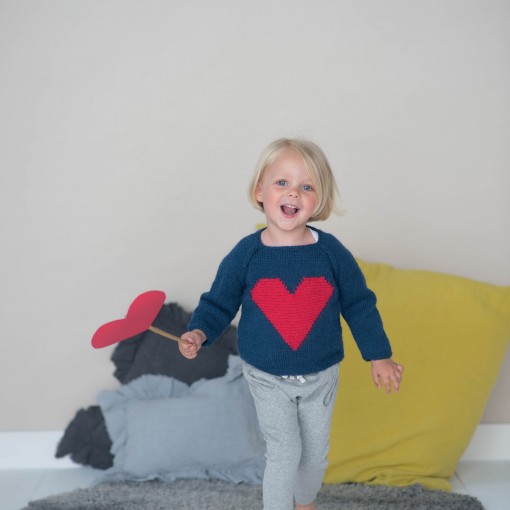 Agénor sweater navy blue with red heart wool alpaca