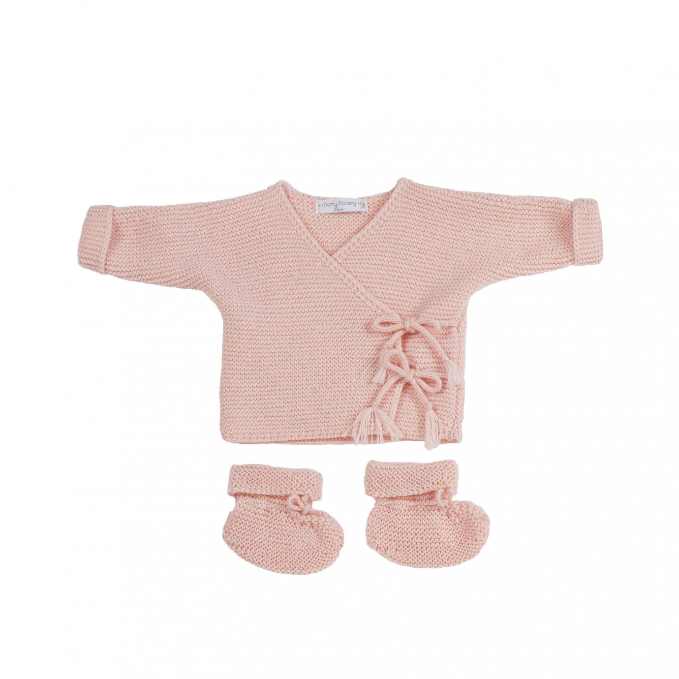 Brassière bébé rose en laine mérinos tricotée