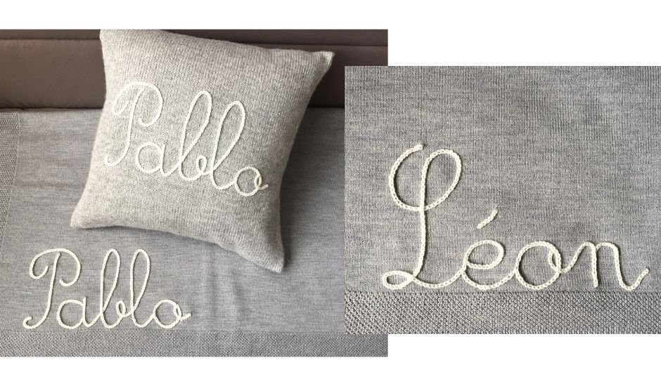 Couverture bébé personnalisable en merinos gris avec prenom brode